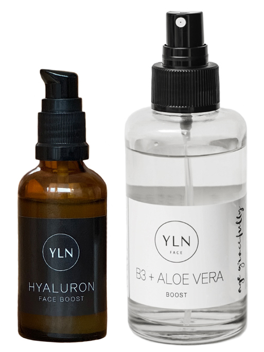 2 Flachen, mit Gesichtspflege: Hyaluronsäure-Serum und Niacinamid-Tonikum von YLN feuchtigkeitsspendende Naturkosmetik für strahlende und glattere Haut